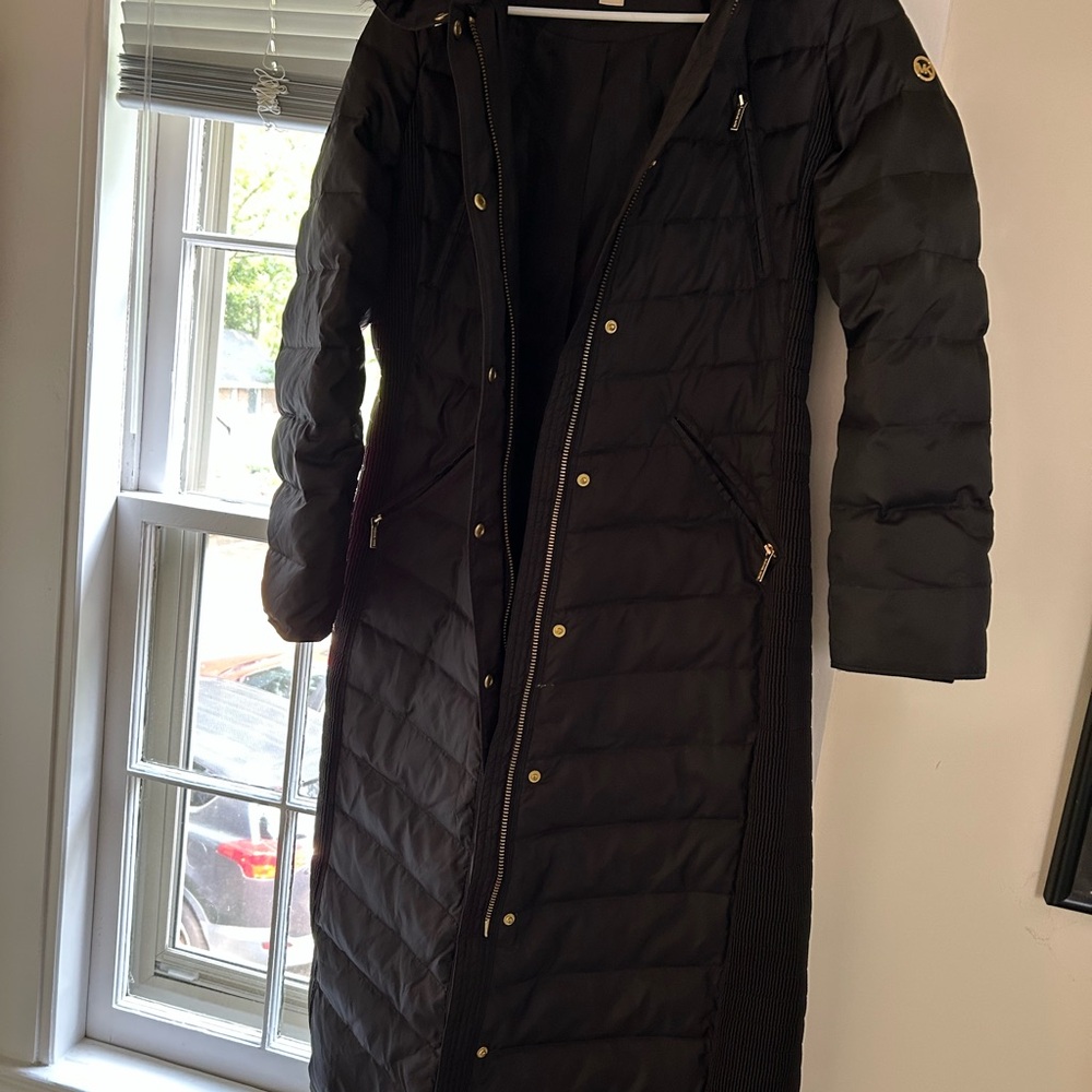 Michael Kors Black Puffer Coat Quilted Long